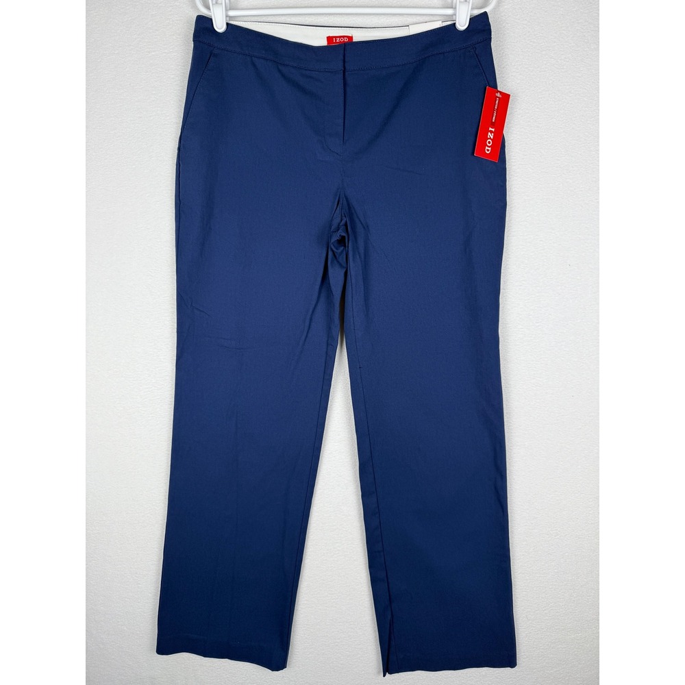 NEW IZOD Chino‎ Pants Womens 8 Short Navy Blue Straight Leg Flat Front Stretch